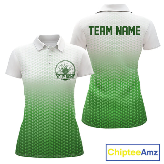 Custom Name Green Bowling Jerseys For Women, Bowling League Polo Shirt Bowler Outift IPHW10658