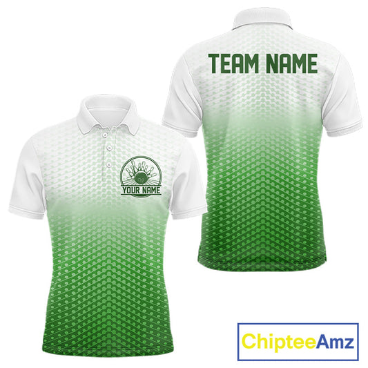 Custom Name Green Bowling Jerseys For Men, Bowling League Polo Shirt Bowler Outift IPHW10658