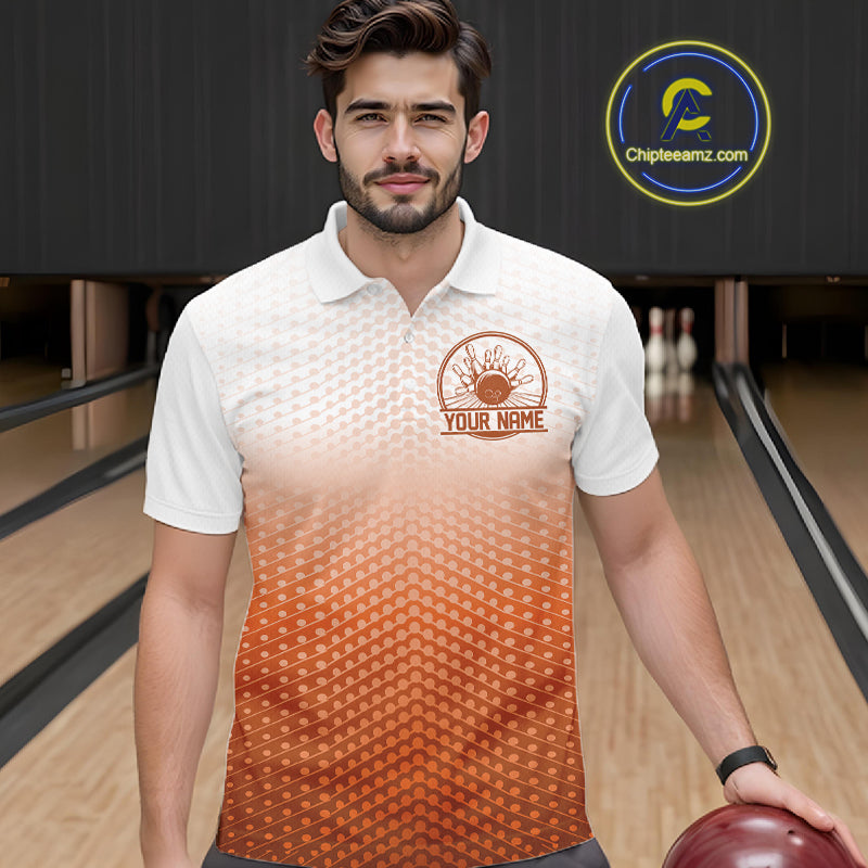 Custom Name Orange Bowling Jerseys For Men, Bowling League Polo Shirt Bowler Outift IPHW10659