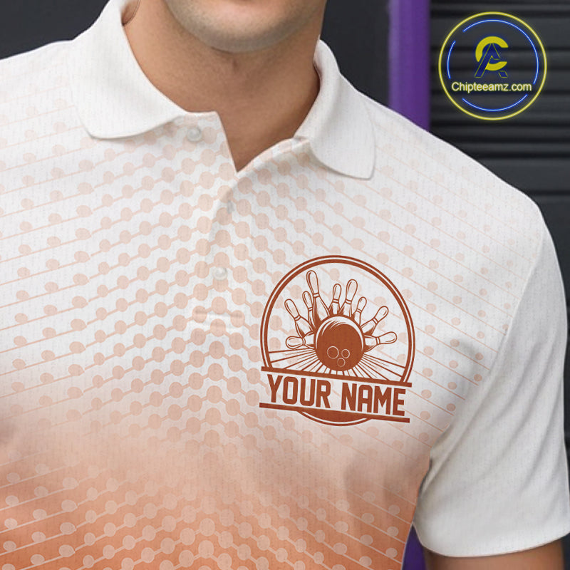 Custom Name Orange Bowling Jerseys For Men, Bowling League Polo Shirt Bowler Outift IPHW10659
