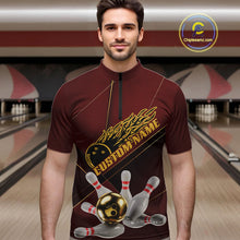 Load image into Gallery viewer, Custom Red And Gold Bowling Shirts For Men, Flame Bowling Team Shirts Bowling Uniform IPHW10660