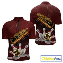 Load image into Gallery viewer, Custom Red And Gold Bowling Shirts For Men, Flame Bowling Team Shirts Bowling Uniform IPHW10660