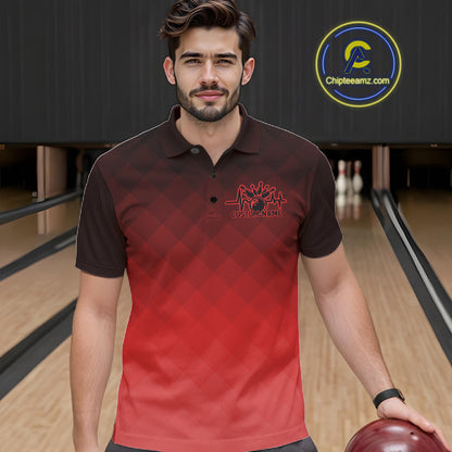 Bowling Heartbeat Pulse Line Red Argyle Custom Bowling Team Polo Shirts For Men IPHW10664