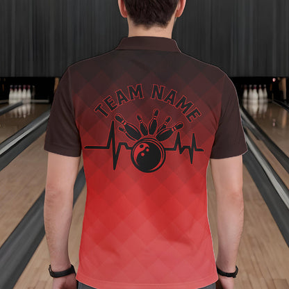 Bowling Heartbeat Pulse Line Red Argyle Custom Bowling Team Polo Shirts For Men IPHW10664