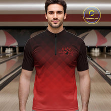 Load image into Gallery viewer, Bowling Heartbeat Pulse Line Red Argyle Custom Bowling Team Quarter-Zip Shirts For Men IPHW10664