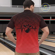 Load image into Gallery viewer, Bowling Heartbeat Pulse Line Red Argyle Custom Bowling Team Quarter-Zip Shirts For Men IPHW10664