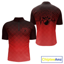 Load image into Gallery viewer, Bowling Heartbeat Pulse Line Red Argyle Custom Bowling Team Quarter-Zip Shirts For Men IPHW10664