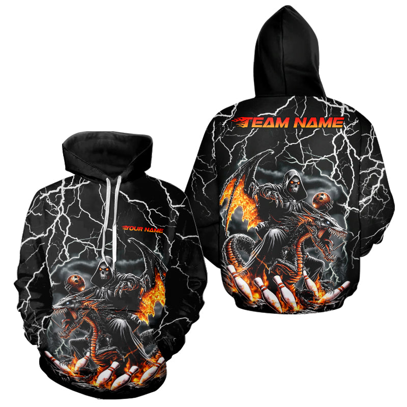 Black Thunder Lightning Grim Reaper Riding Dragon Custom Bowling Hoodie Shirts For Men And Women IPHW7654