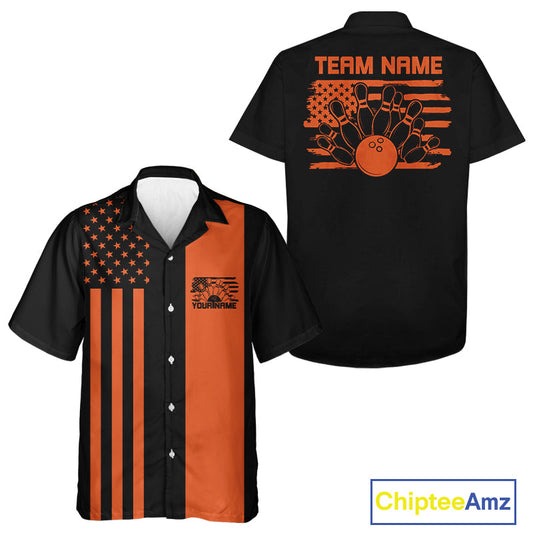 Custom Vintage US Flag Patriotic Bowling Button Up Team Shirt For Men And Women IPHW10085
