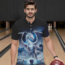 Load image into Gallery viewer, Custom Blue Ice Dragon Bowling Polo Shirts For Men, Dragon Bowling League Shirt IPHW8301