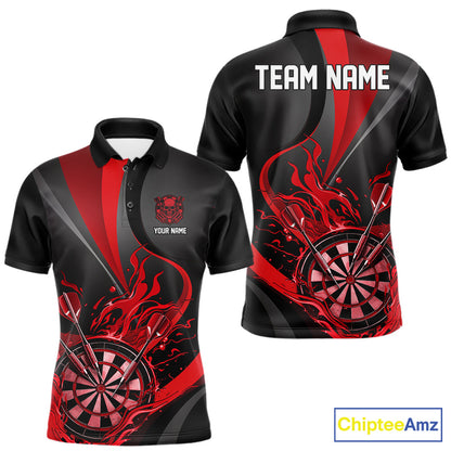 Custom Black And Red Flame Dartboard Darts Team Men Polo Shirts, Darts Jerseys IPHW10380