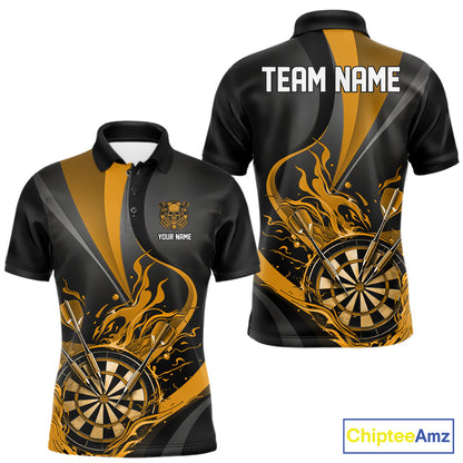 Custom Black And Yellow Flame Dartboard Darts Team Men Polo Shirts, Darts Jerseys IPHW10381