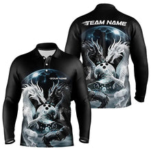 Load image into Gallery viewer, Black And White Dragon Custom Bowling Long Sleeve Polo Shirts For Men, Dragon Bowling League Shirt IPHW7064