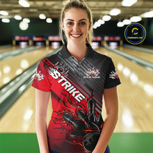 Load image into Gallery viewer, Custom Red Strike Flame Bowling Polo Shirts For Women, Bowling Team Shirt Bowlers Outift IPHW9615