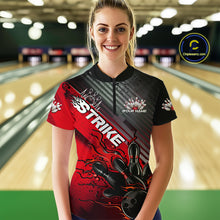 Load image into Gallery viewer, Custom Red Strike Flame Bowling Women Quarter Zip Shirt, Bowling Team Shirt Bowler Outift IPHW9615