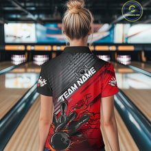 Load image into Gallery viewer, Custom Red Strike Flame Bowling Women Quarter Zip Shirt, Bowling Team Shirt Bowler Outift IPHW9615