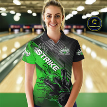 Load image into Gallery viewer, Custom Green Strike Flame Bowling Polo Shirt For Women, Bowling Team Shirt Bowlers Outift IPHW9616