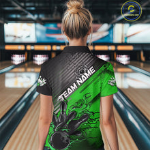 Load image into Gallery viewer, Custom Green Strike Flame Bowling Polo Shirt For Women, Bowling Team Shirt Bowlers Outift IPHW9616