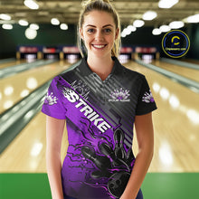 Load image into Gallery viewer, Custom Purple Strike Flame Bowling Women Polo Shirt, Bowling Team Shirt Bowlers Outift IPHW9617