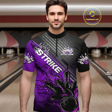 Load image into Gallery viewer, Custom Purple Strike Flame Bowling Quarter-Zip Shirts For Men, Bowling Team Shirt Bowlers Outift IPHW9617