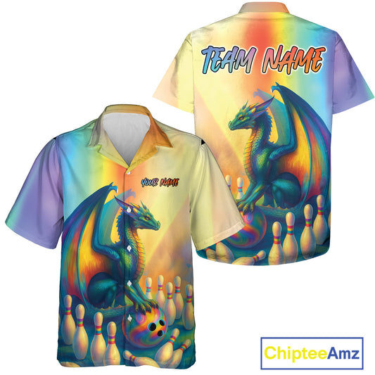 Custom Colorful Rainbow Colors Dragon Bowling Team Shirts, Dragon Bowling League Shirt IPHW10234