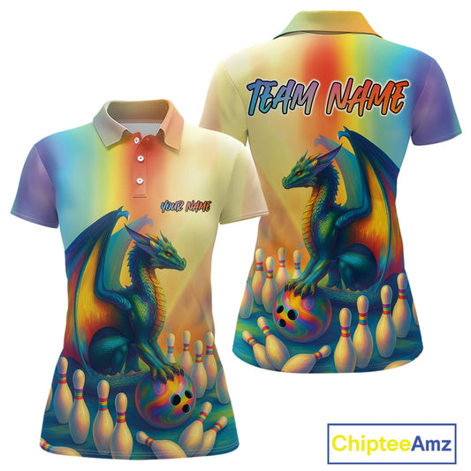 Custom Colorful Rainbow Colors Dragon Bowling Team Shirts, Dragon Bowling League Shirt IPHW10234