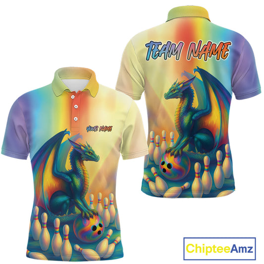 Custom Colorful Rainbow Colors Dragon Bowling Team Shirts, Dragon Bowling League Shirt IPHW10234