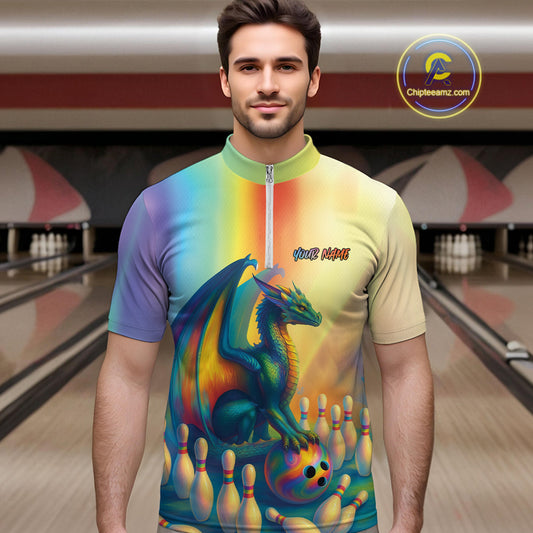 Custom Colorful Rainbow Colors Dragon Bowling Team Shirts, Dragon Bowling League Shirt IPHW10234