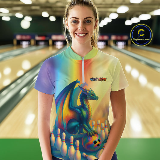 Custom Colorful Rainbow Colors Dragon Bowling Shirts, Dragon Bowling League Shirt IPHW10234
