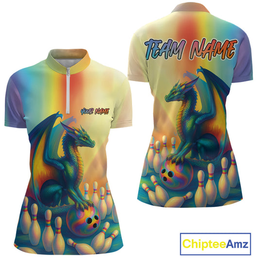 Custom Colorful Rainbow Colors Dragon Bowling Shirts, Dragon Bowling League Shirt IPHW10234