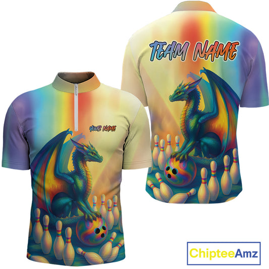 Custom Colorful Rainbow Colors Dragon Bowling Team Shirts, Dragon Bowling League Shirt IPHW10234