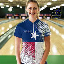Load image into Gallery viewer, Custom Grunge Texas Flag Bowling Women Quarter Zip Shirt, Texas Bowling Tournament Shirt IPHW9633