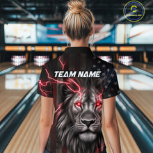 Load image into Gallery viewer, Custom Red Thunder Lightning Patriotic Lion Women Polo Shirts, US Flag Bowling Jerseys IPHW9319