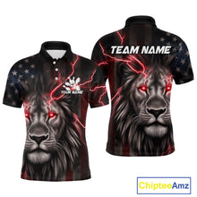 Load image into Gallery viewer, Custom Red Thunder Lightning Patriotic Lion Polo Shirts For Men, US Flag Bowling Jerseys IPHW9319