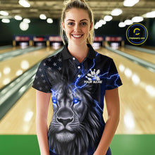 Load image into Gallery viewer, Custom Blue Thunder Lightning Patriotic Lion Women Polo Shirts, US Flag Bowling Jerseys IPHW9320