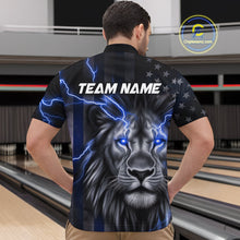Load image into Gallery viewer, Custom Blue Thunder Lightning Patriotic Lion Quarter-Zip Shirts For Men, US Flag Bowling Jerseys IPHW9320