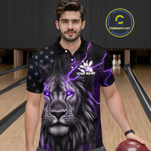 Load image into Gallery viewer, Custom Purple Thunder Lightning Patriotic Lion Polo Shirts For Men, US Flag Bowling Jerseys IPHW9321