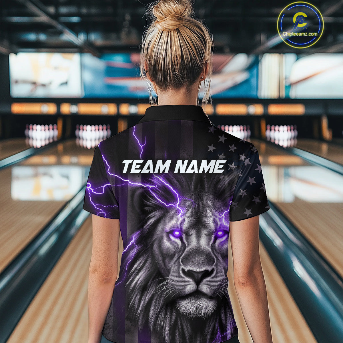Custom Purple Thunder Lightning Patriotic Lion Women Quarter-Zip Shirt, US Bowling Jersey IPHW9321