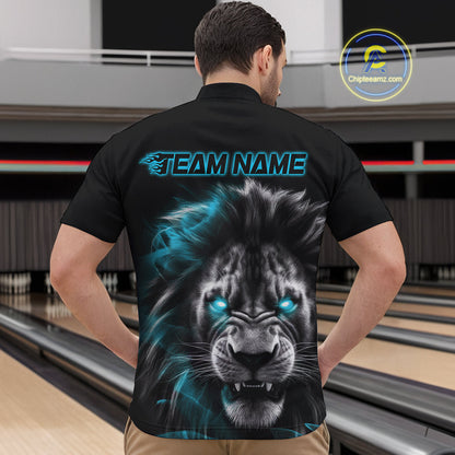 Custom Black And Blue Lion Bowling Quarter-Zip Team Shirts For Men, Lion Bowling Jerseys IPHW9329