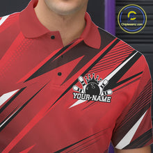Load image into Gallery viewer, Red bowling shirt with black and white design and 'Your Name' text, brand logo visible.
