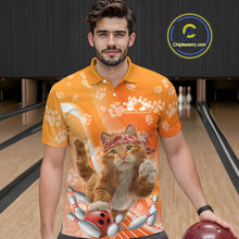 Load image into Gallery viewer, Custom Funny Orange Cat Bowling Men Polo Shirt, Cat Paw Team Bowling Shirt IPHW10103
