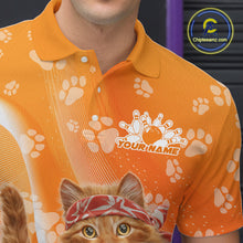 Load image into Gallery viewer, Custom Funny Orange Cat Bowling Men Polo Shirt, Cat Paw Team Bowling Shirt IPHW10103