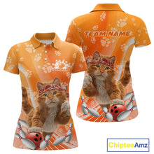 Load image into Gallery viewer, Custom Funny Orange Cat Bowling Women Polo Shirt, Cat Paw Team Bowling Shirt IPHW10103
