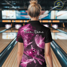 Load image into Gallery viewer, Custom Ethereal Pink Butterflies Bowling Team Women Polo Shirts, Ladies Bowling Outfit IPHW10240