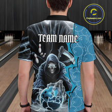 Load image into Gallery viewer, Custom Blue Thunder Lightning Grim Reaper Bowling Men Polo Shirt, Halloween Bowler Outfit IPHW9839