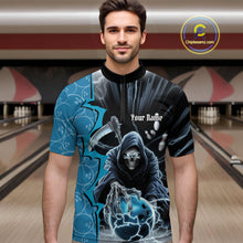 Load image into Gallery viewer, Custom Blue Thunder Lightning Grim Reaper Bowling Men Quarter-Zip Shirt, Halloween Bowler Outfit IPHW9839