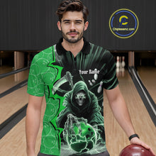 Load image into Gallery viewer, Custom Green Thunder Lightning Grim Reaper Bowling Men Polo Shirt, Halloween Bowler Outfit IPHW9841
