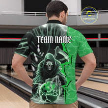Load image into Gallery viewer, Custom Green Thunder Lightning Grim Reaper Bowling Men Quarter-Zip Shirt, Halloween Bowler Outfit IPHW9841