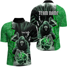 Load image into Gallery viewer, Custom Green Thunder Lightning Grim Reaper Bowling Men Quarter-Zip Shirt, Halloween Bowler Outfit IPHW9841