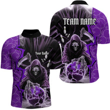 Load image into Gallery viewer, Custom Purple Lightning Grim Reaper Bowling Men Quarter-Zip Shirt, Halloween Bowler Outfit IPHW9842